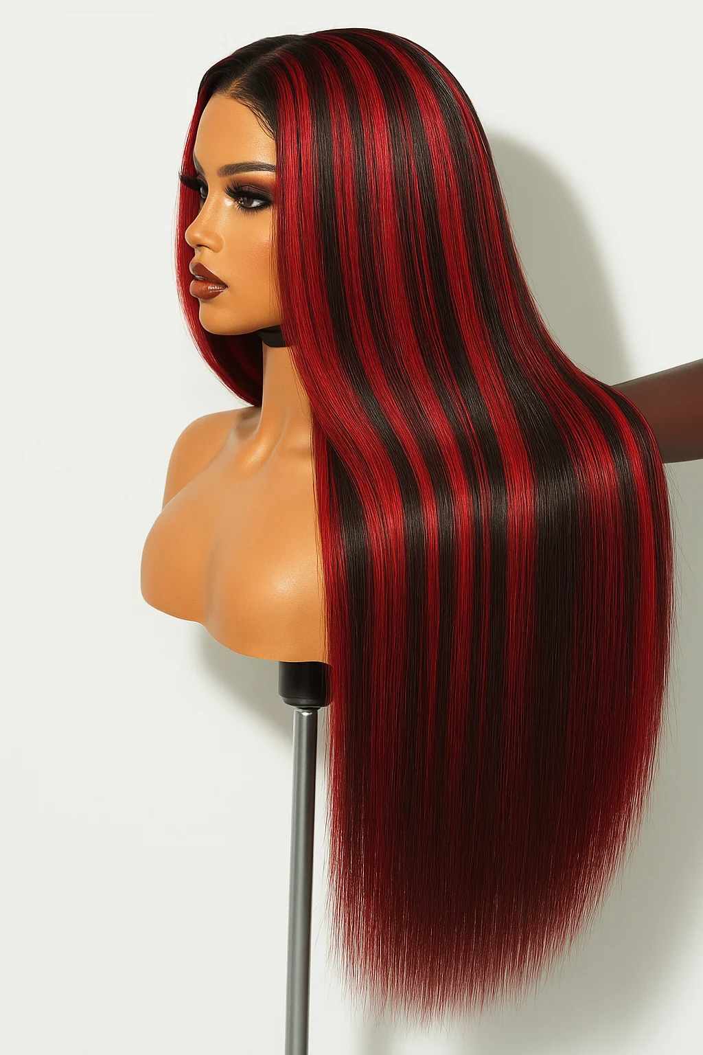 5x5 투명 전면 레이스 스트레이트 붉은색 검은색 머리 가발 180% 밀도 200% 밀도 여성용 정면 레이스 브라질리언 헤어 가발