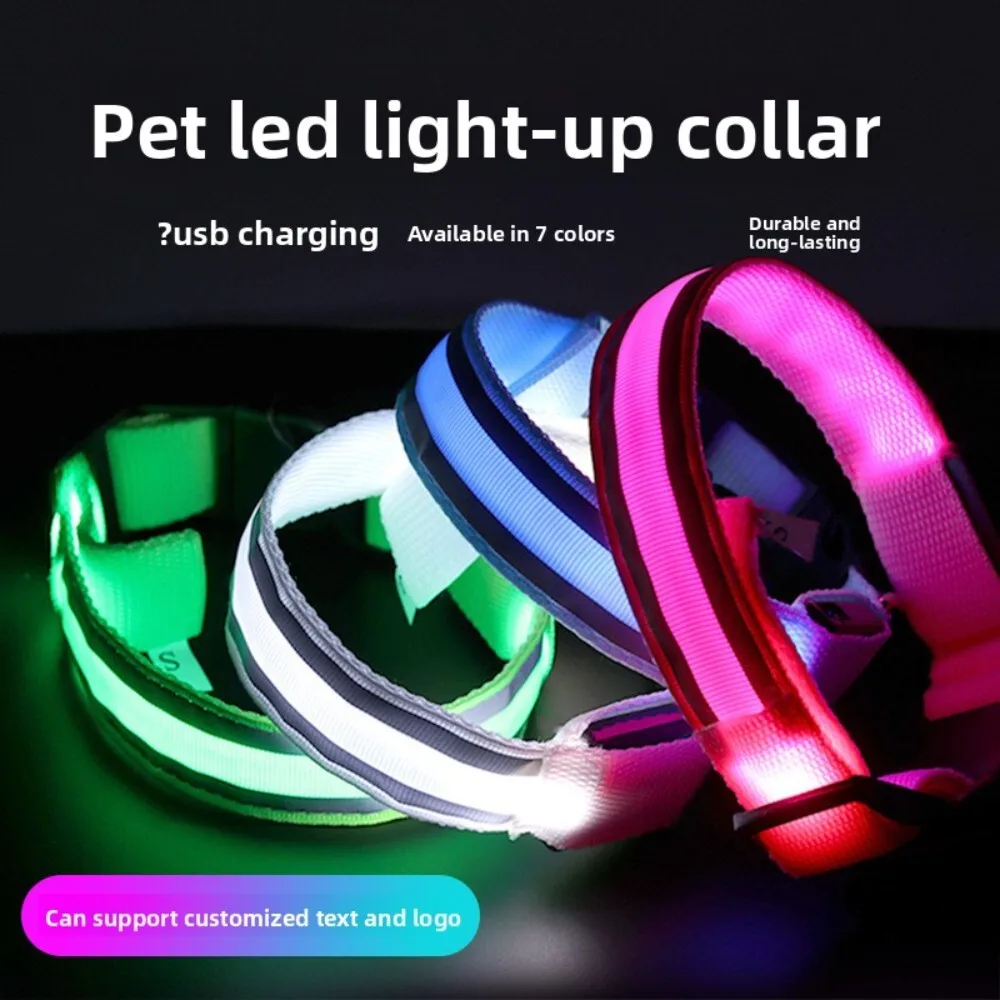 

Glowing LED Dog Collar for Night Walks USB Rechargeable Pet Safety Light with Reflective Design for Evening Outdoor Use
