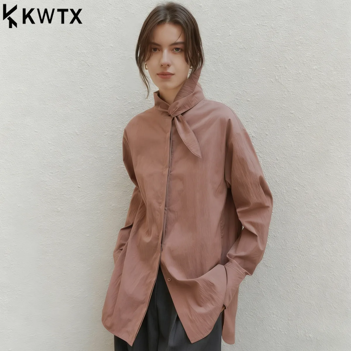 

KWTX New 2026 Party Banquet Women’s French Style Ruffled Bow Collar Long Sleeve Midi Blouse Designer Niche Chic Shirt
