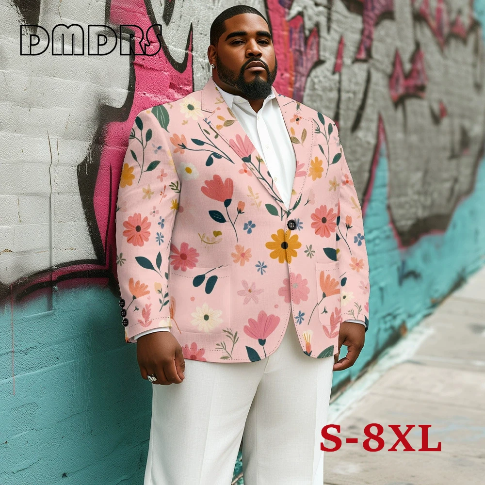 Plus Size Men's S-8XL Digital Print Suit Jacket - Floral/Cat/Halloween Designs, Trendy Casual Blazer, Wedding/Party Wear