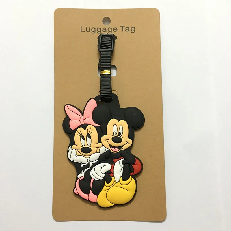 Disney Mickey bagagli Tag Anime figure Minnie Mouse valigia Tag PVC portabagagli accessori da viaggio etichetta borsa ciondolo regali