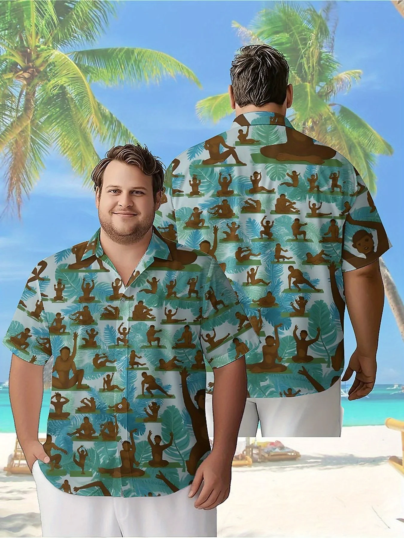 

Men's Plus Size Hawaiian Shirts Tropical Yoga Art Pattern, Button Up Shirts, Unisex Casual Clothing, Summer Tops