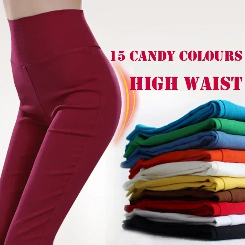 Pantalon crayon extensible pour femme, leggings décontractés en coton, haute résilience, 15 couleurs bonbon, 5XL, 6XL, 600