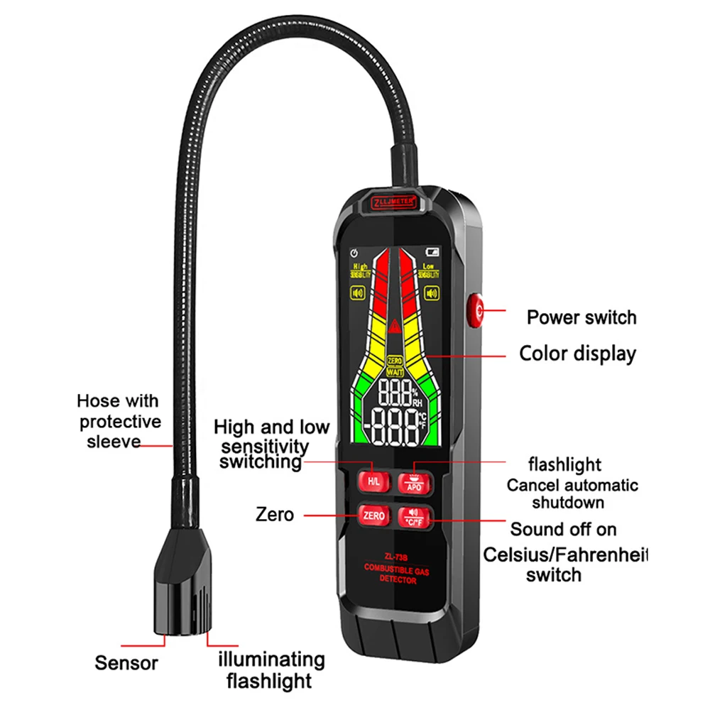 K50 Handheld Combustible Gases Leak Detector Natural Gases Leakage Tester Combustible Gases Concentration Analyzer Meter