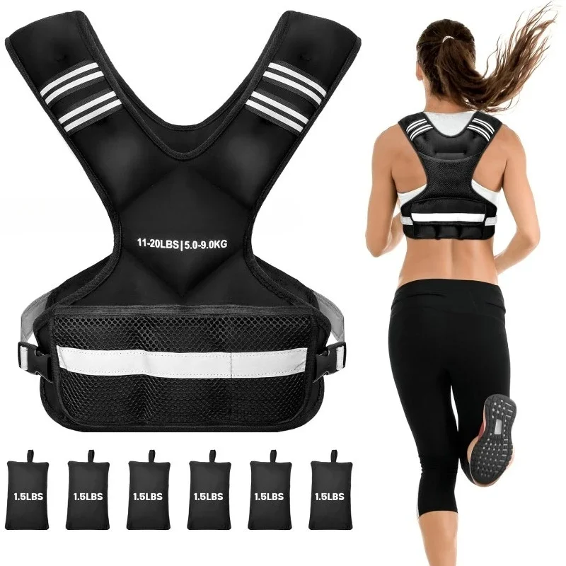 

Good Adjustable Weighted Vest 11-32lbs with Reflective Strip, Large Weight Vest for Strength Training for Men & Women
