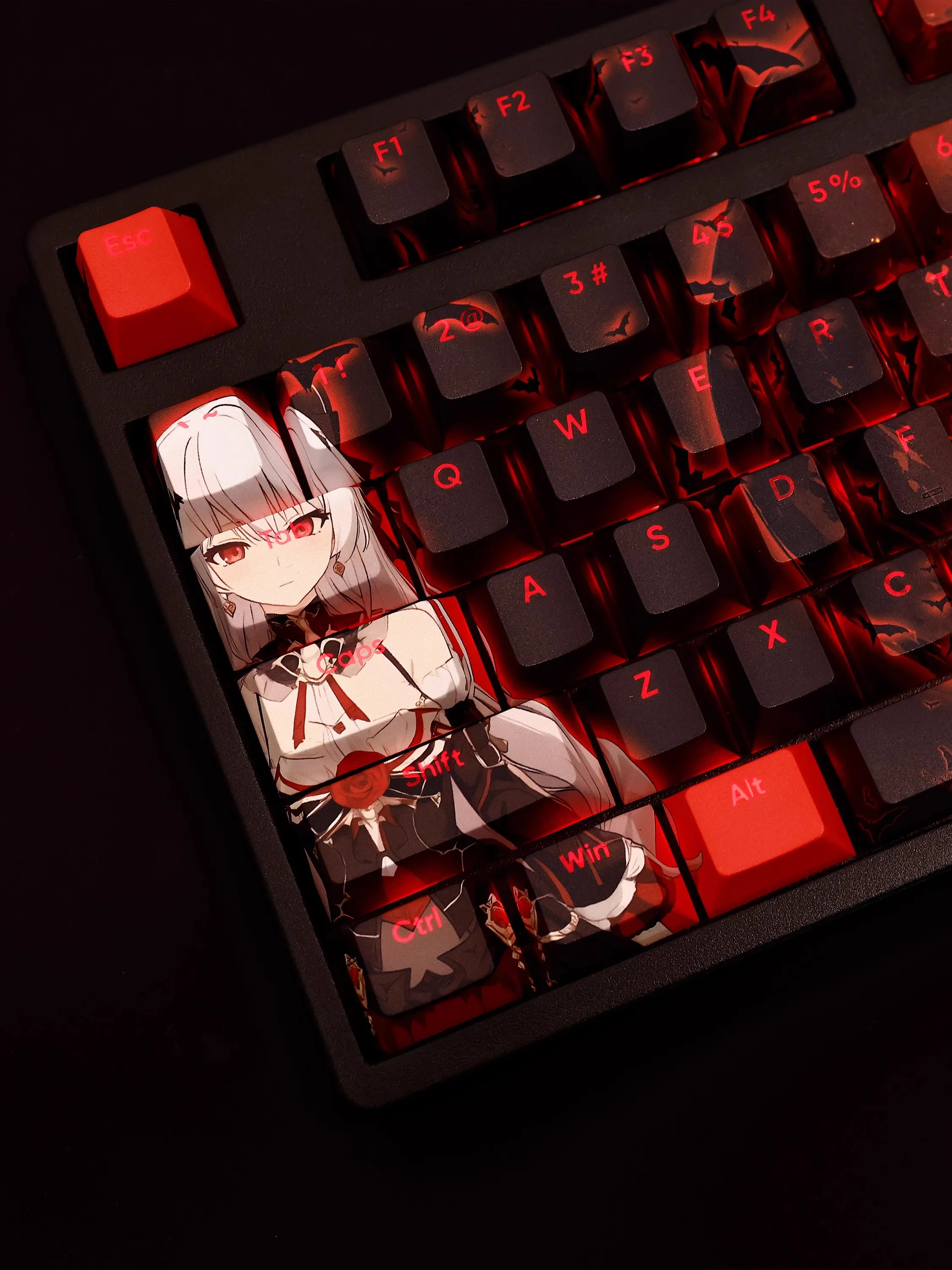 Imagem -03 - Anime Gaming Key Caps Keycap Theresa Tintura Subbed Keycap Pbt Anime Impacto Ansi 61 87 104 108 Chaves Set