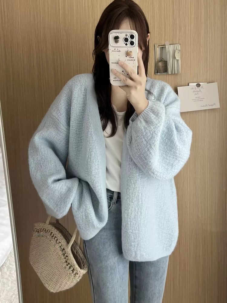 

Женский осенний кардиган свободного кроя с длинными рукавами, вязаный, универсальный, визуально стройнящий, в повседневном стиле