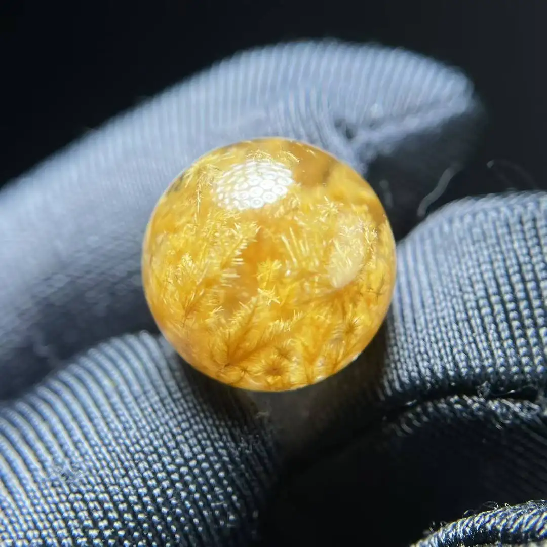 

Natural Gold Rutilated Quartz Pendant Jewelry 13mm Round Phere Bear Men Women Brazil AAAAAAA
