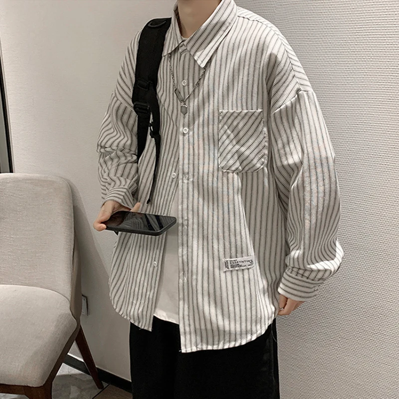 

Mens Long Sleeve Daily Street Fashion Shirts 2023 New Spring Stripe Mens Shirts Casual Hawaiian Beach Summer New Arrival E141