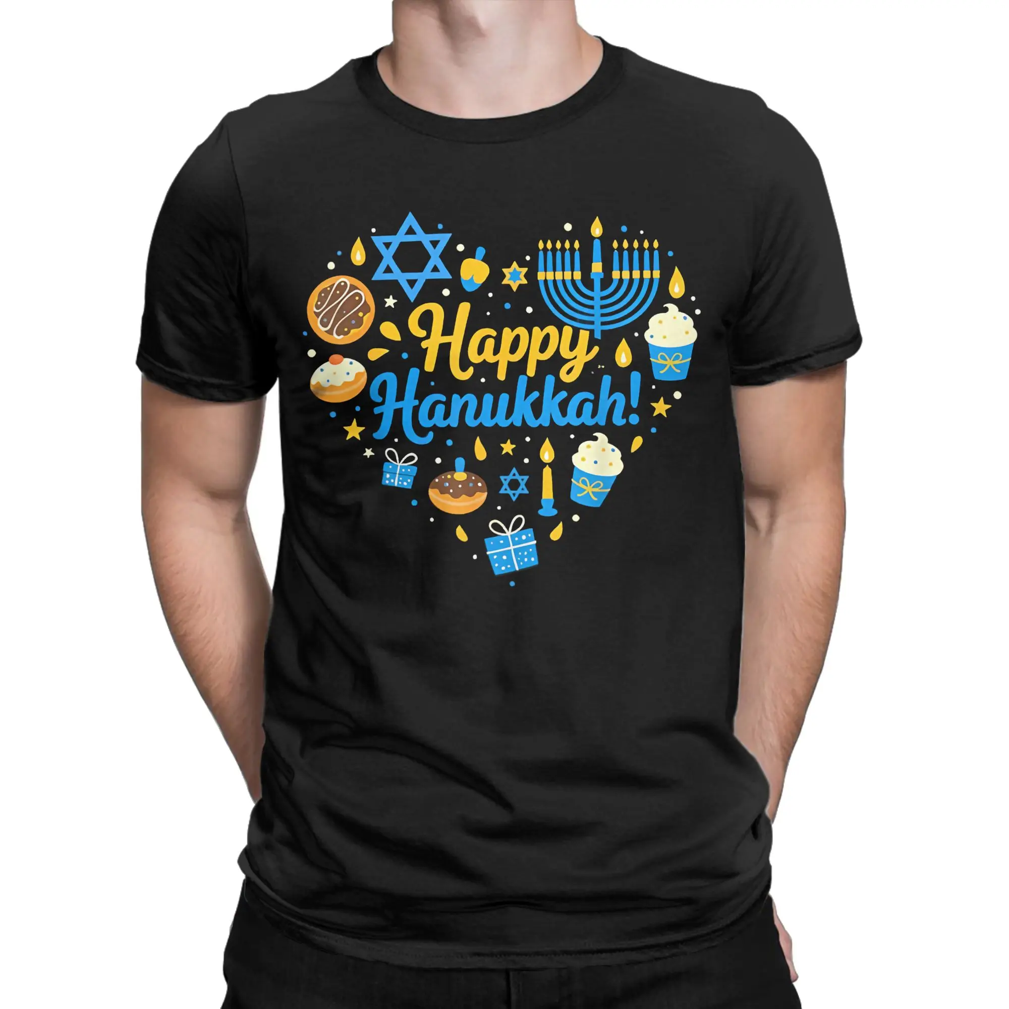 Happy Hanukkah T-Shirt Men Women Menorah Candle Novelty Cotton Tee Shirt Crew Neck Short Sleeve T Shirts Summer Clothes