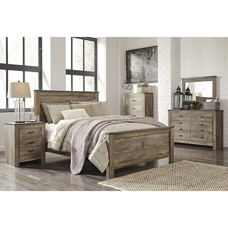 Trinell Rustic 2 Drawer Nightstand with USB Charging Stations, 29.65" Tall, Warm Brown