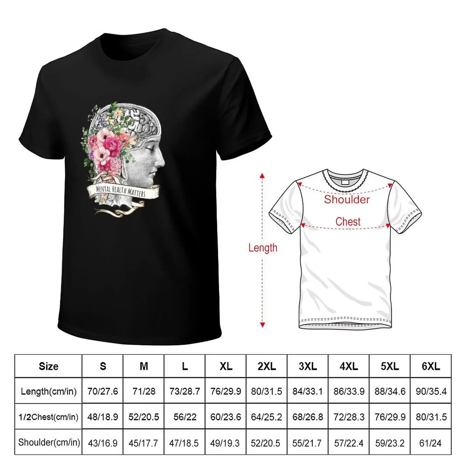 Roses floral mental health matters brain psychology T-Shirt summer clothes for a boy korean fashion mens graphic t-shirts funny