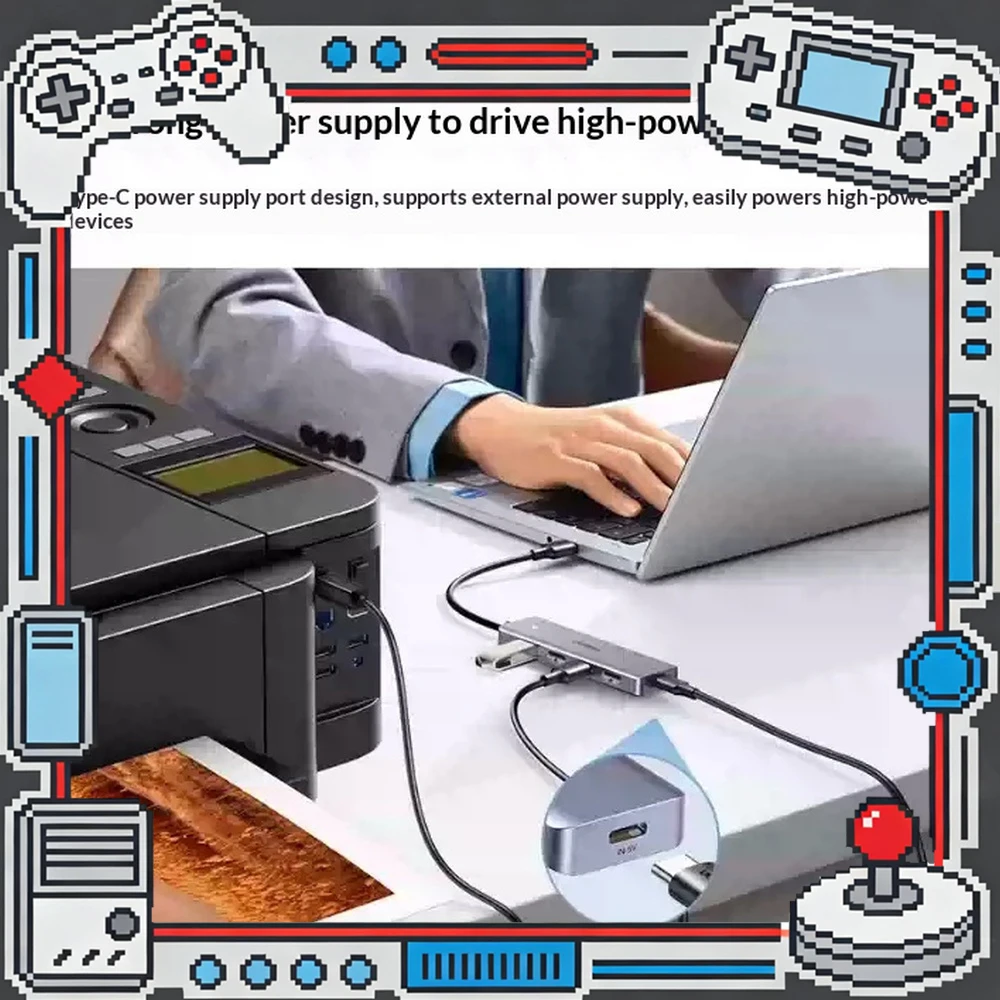 UGREEN 15918 4 Port USB 3.0 Hub Powered USB Splitter with 1m Cable Type C Power Port Multiport Expander for Laptop PC Hard Drive