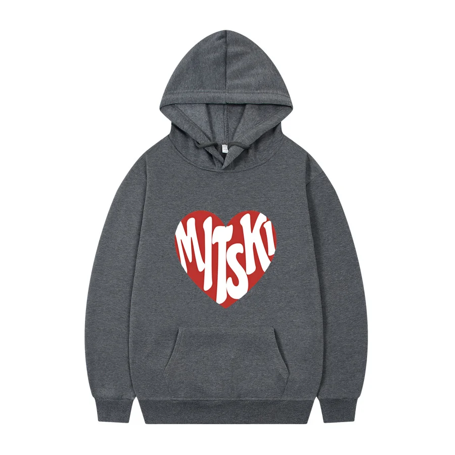 

Mitski Heart Logo Print Hoodies European and American Street Fashion Hooded Sweatshirt Hip Hop Rap Pop Fleece Pullover Men Women