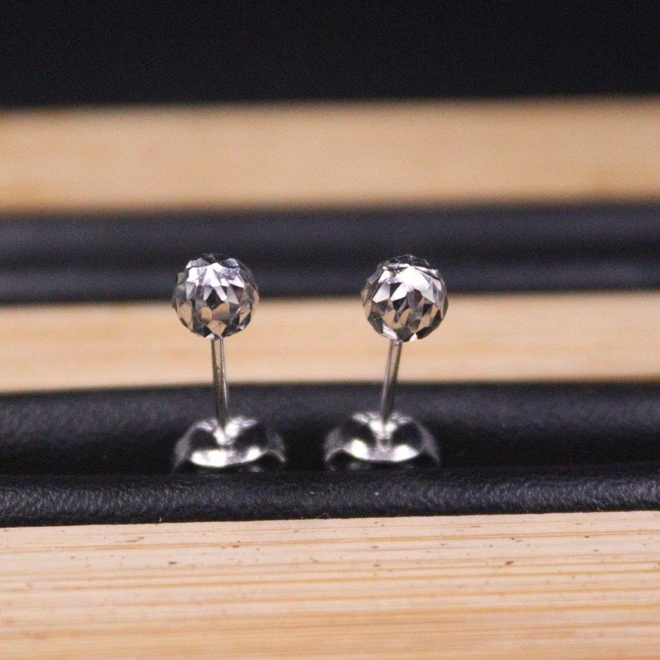 Marked Pt950 Real Platinum 950 Earrings Stud For Women Carved Ball 5mm Earrings Hook Simple Style Lucky Jewelry