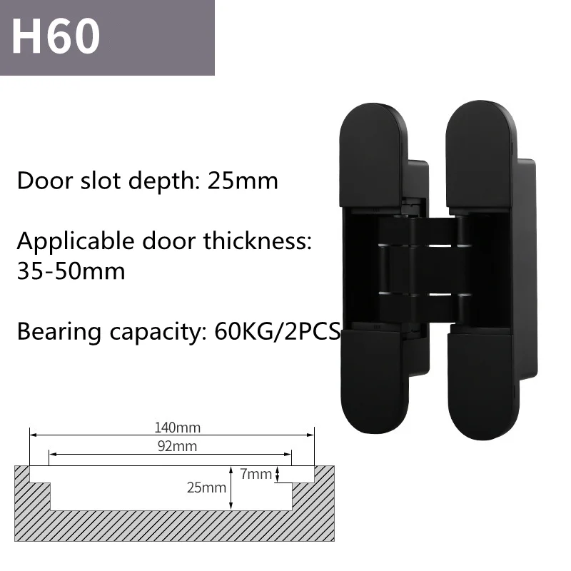 60KG Wooden Door 180 Degrees Hidden Hinge Home Hardware Wide door spacing Invisible Cross Casement Gate Hinge