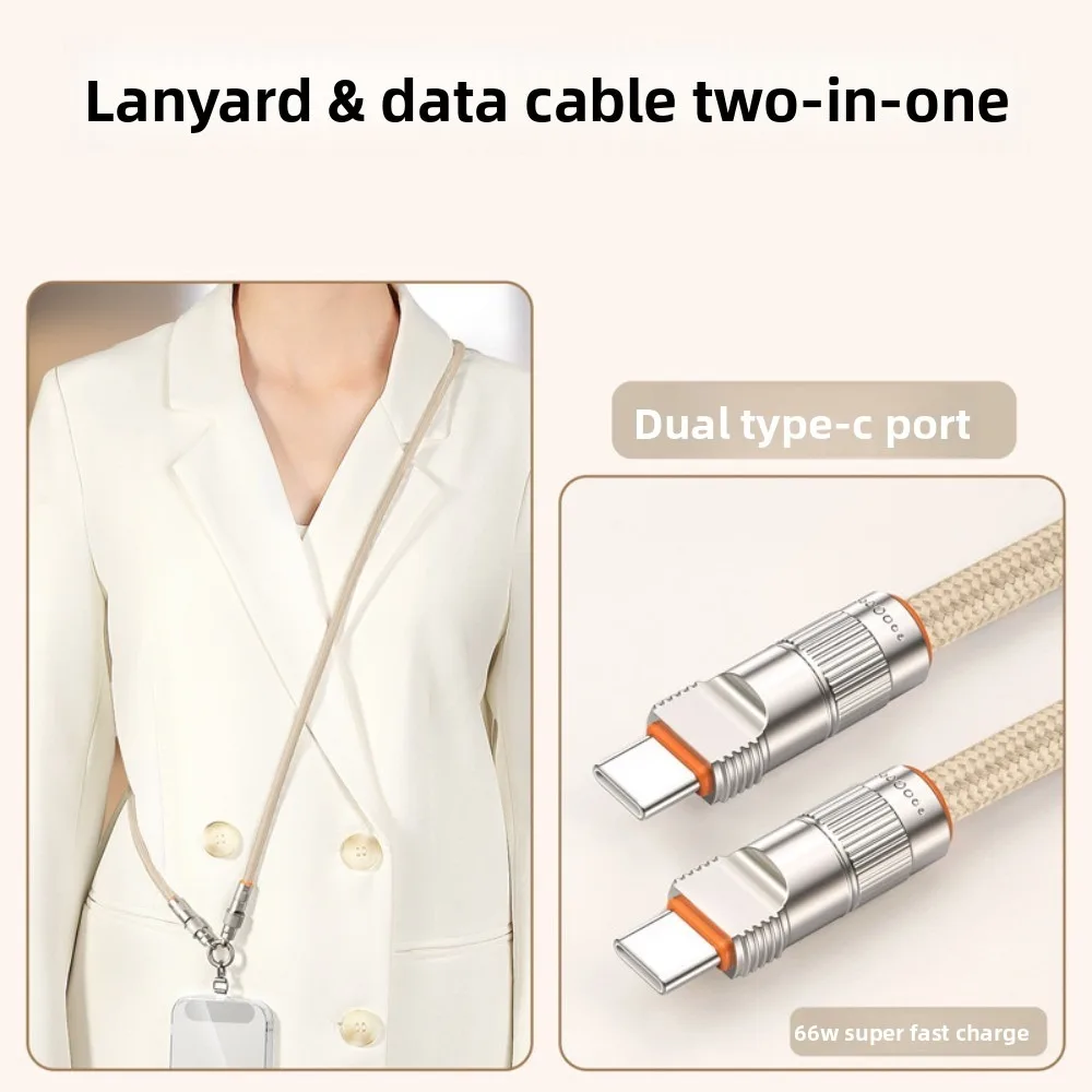 

Type C Data Cable Crossbody Mobile Phone Lanyard 2 in 1 Anti-lost Fast Charging Phone Strap Detachable Braided