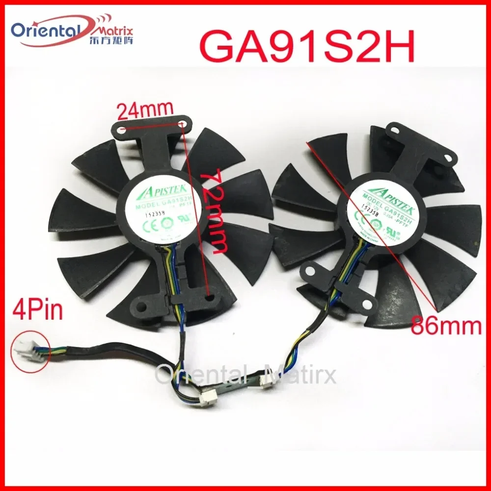 

Бесплатная доставка 2 шт./лот GA91S2H 12 В 0,35 А 4Pin 86 мм вентилятор VGA для ZOTAC GTX960-AMP кулер для видеокарты охлаждающий вентилятор