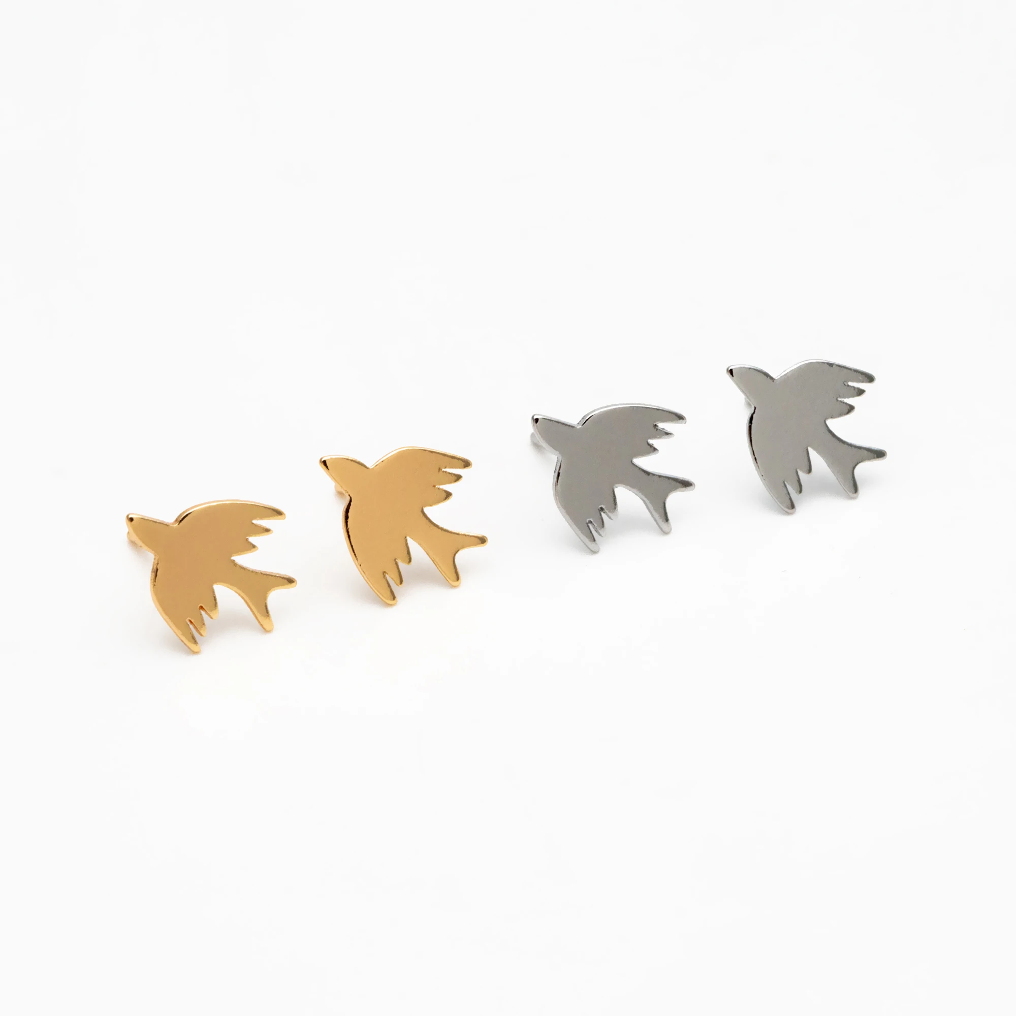 10pcs Gold/ Silver Tone Swallow Earrings, 18K Real Gold/ Rhodium Plated Brass, Minimalist Bird Stud Earrings (GB-4496)