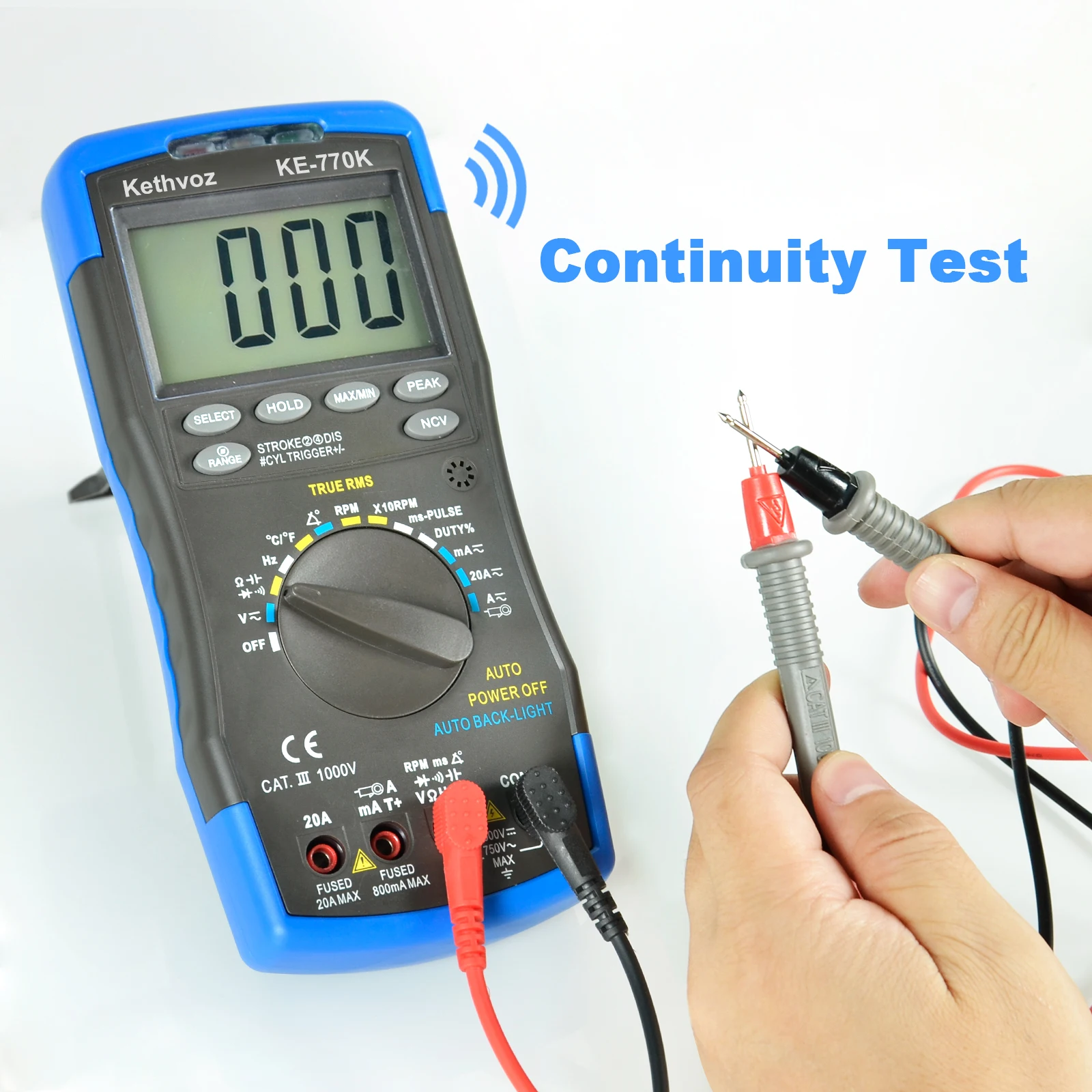 مقياس متعدد رقمي للسيارات، جهاز قياس الجهد والتيار المتردد/تيار مستمر RMS الحقيقي، 6000 عدد تتراوح تلقائية مع RPM، زاوية Dwell
