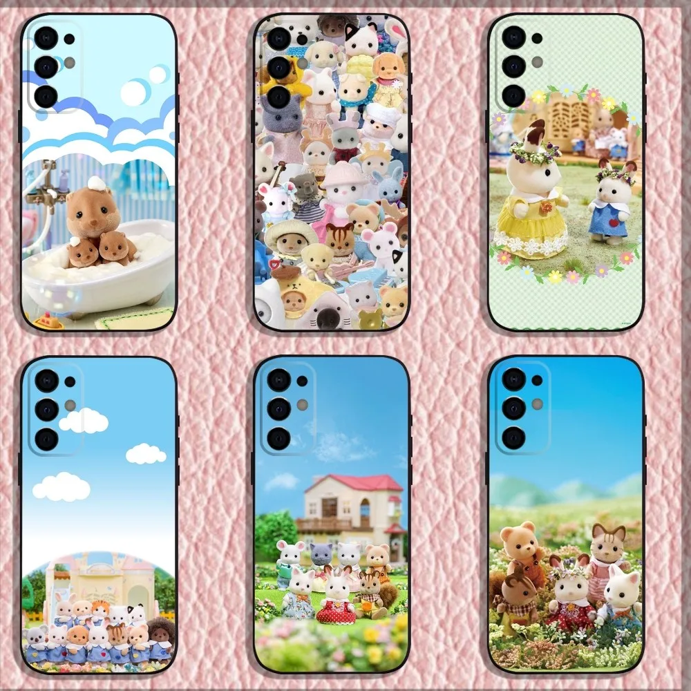 Cartoon S-Sylvanian-F-Families Phone Case For Samsung S24,S21,S22,S23,S30,Ultra,S20,Plus,Fe,Lite,Note,10,9,5G Black Soft Shell