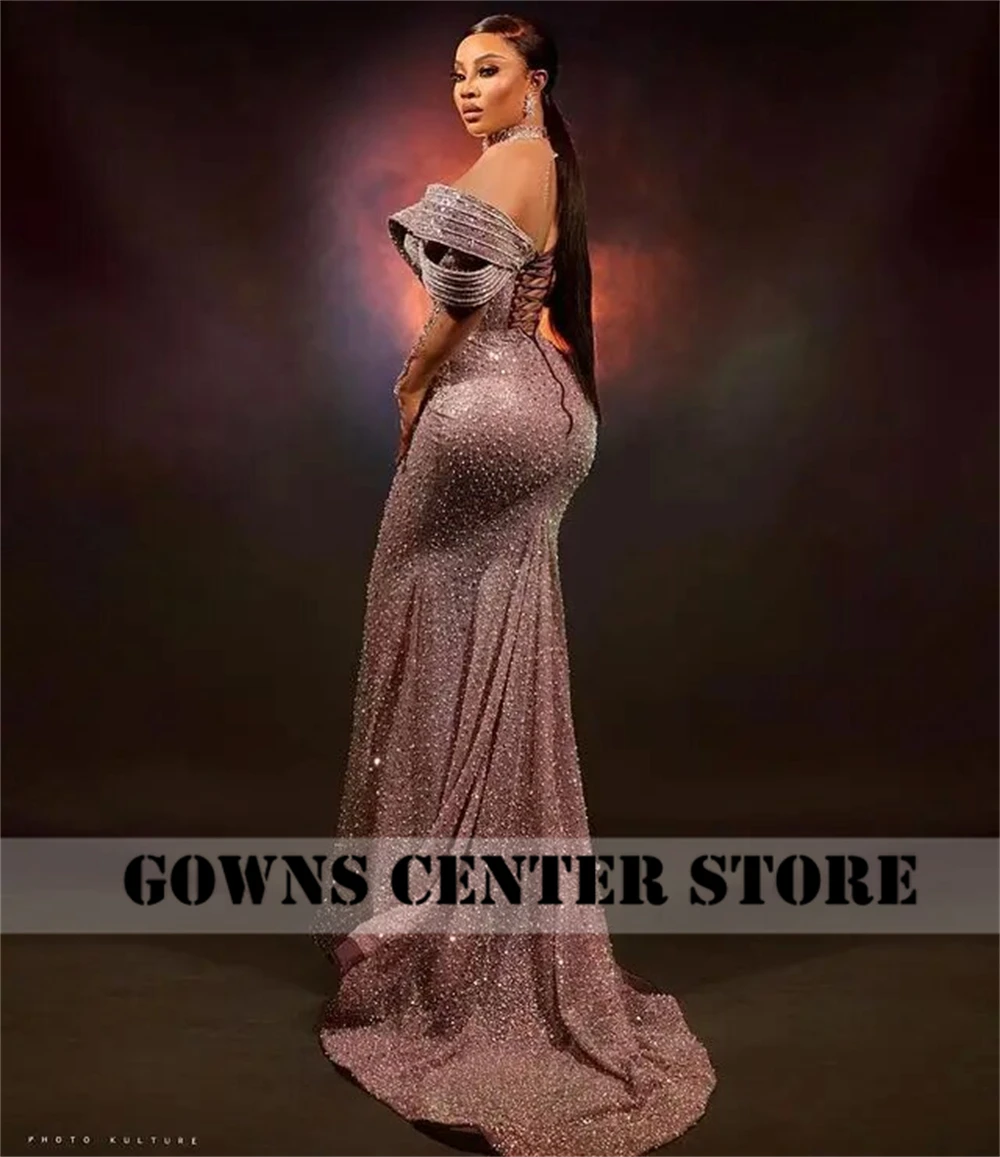 Luxury Crystals Off The Shoulder African Mermaid Evening Gowns 2025 Aso Ebi Prom Dresses Wedding Party Dress Event Customized