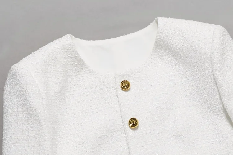 New Rough woolen simple heavy metal buckle white coat versatile top big sie