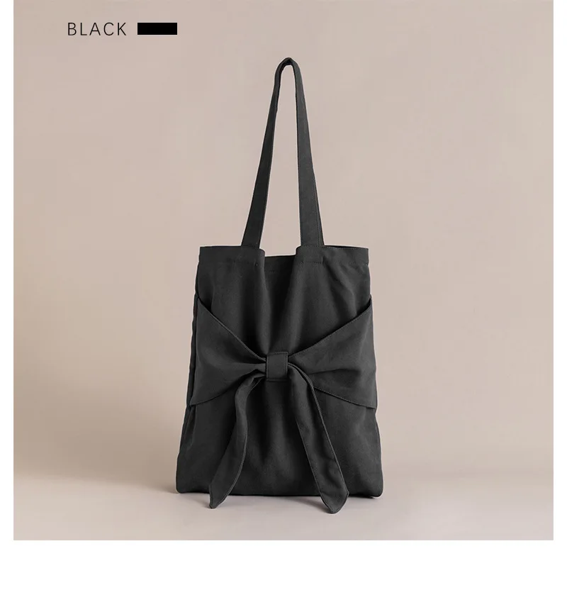 Elegant Large Bowknot Shoulder Bags for Women Casual All-match Large-capacity Japanese Style Canvas Handbag Office Lady