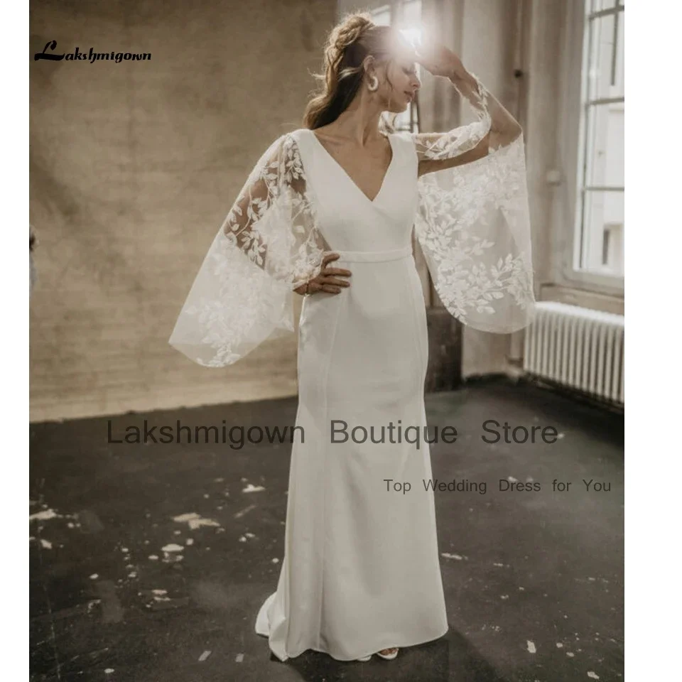 Lakshmigown Robe Crepe Mermaid Wedding Dress With Lace Cape Vestidos Noivas Mais Vendidos 2025 Boho Beach Bridal Gowns Backless