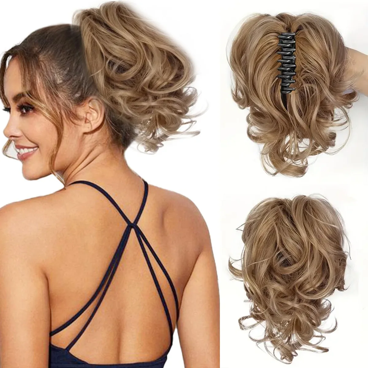 Grasp clip short curly ponytail small wave claw clip ponytail curly hair 25 cm tiger clip short curly ponytail Halloween cosplay