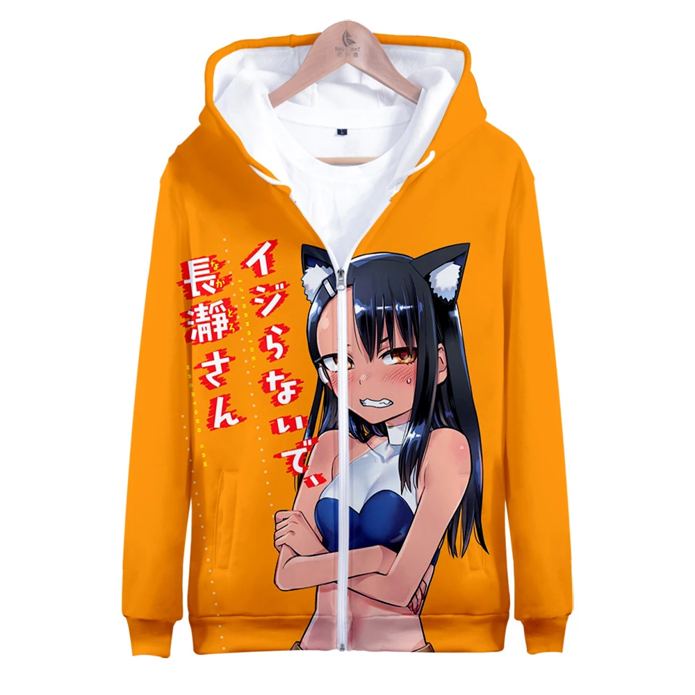 Fashion Don't Toy with Me Miss Nagatoro Anime Zipper Hoodies Unisex Zip Up Hooded Sweatshirt 3D Prints Streetwear Clothes