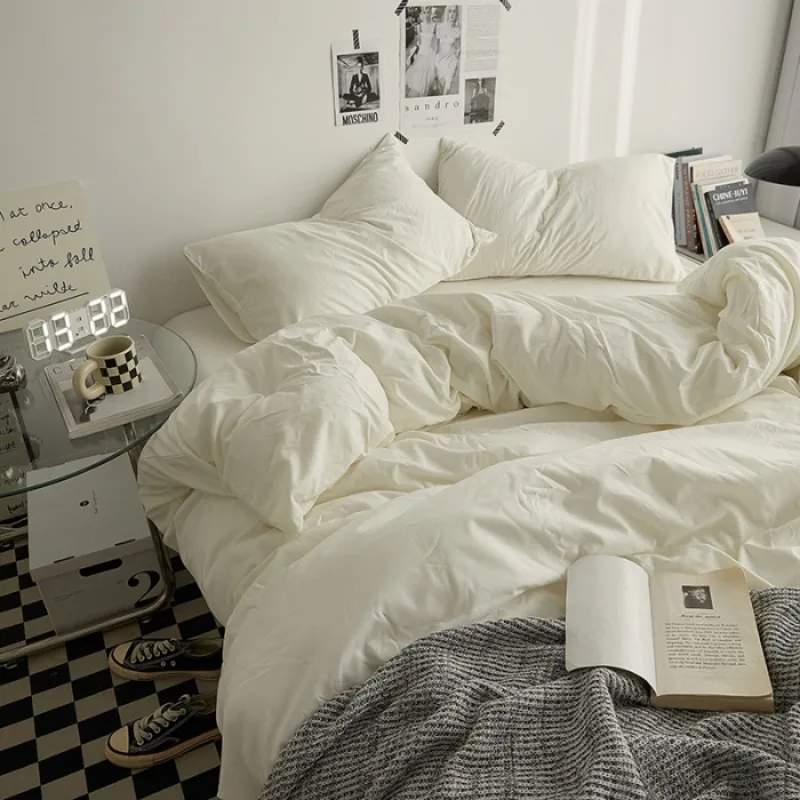 2025 Simple Skin-friendly A-class Water Wash Cotton Four-Piece Set Pure Color Student Kit Pure Cotton Bed Sheet Set