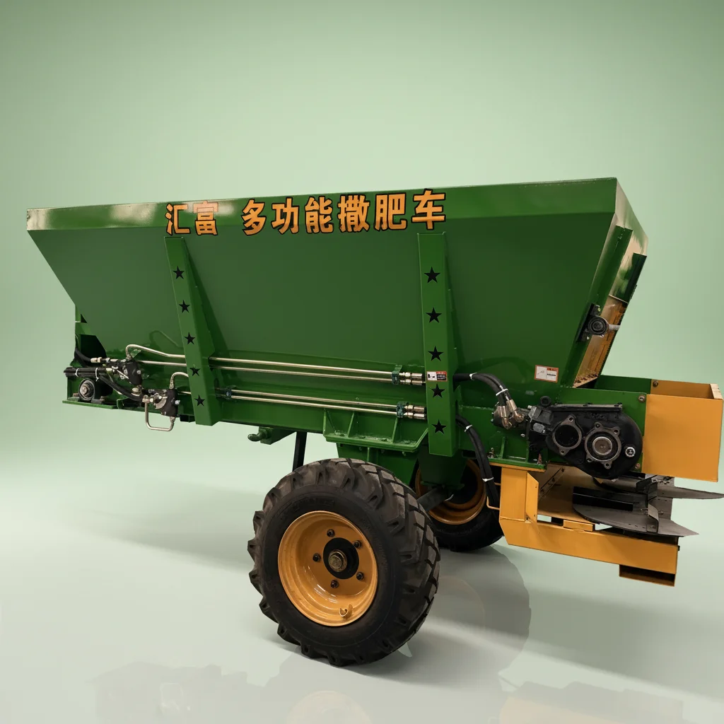 Rear Mounted Double Disc Manure   Spreader   Hopper Hydraulic Pump 6-16m Spreading Width PTO Driven Broadcast Spreader