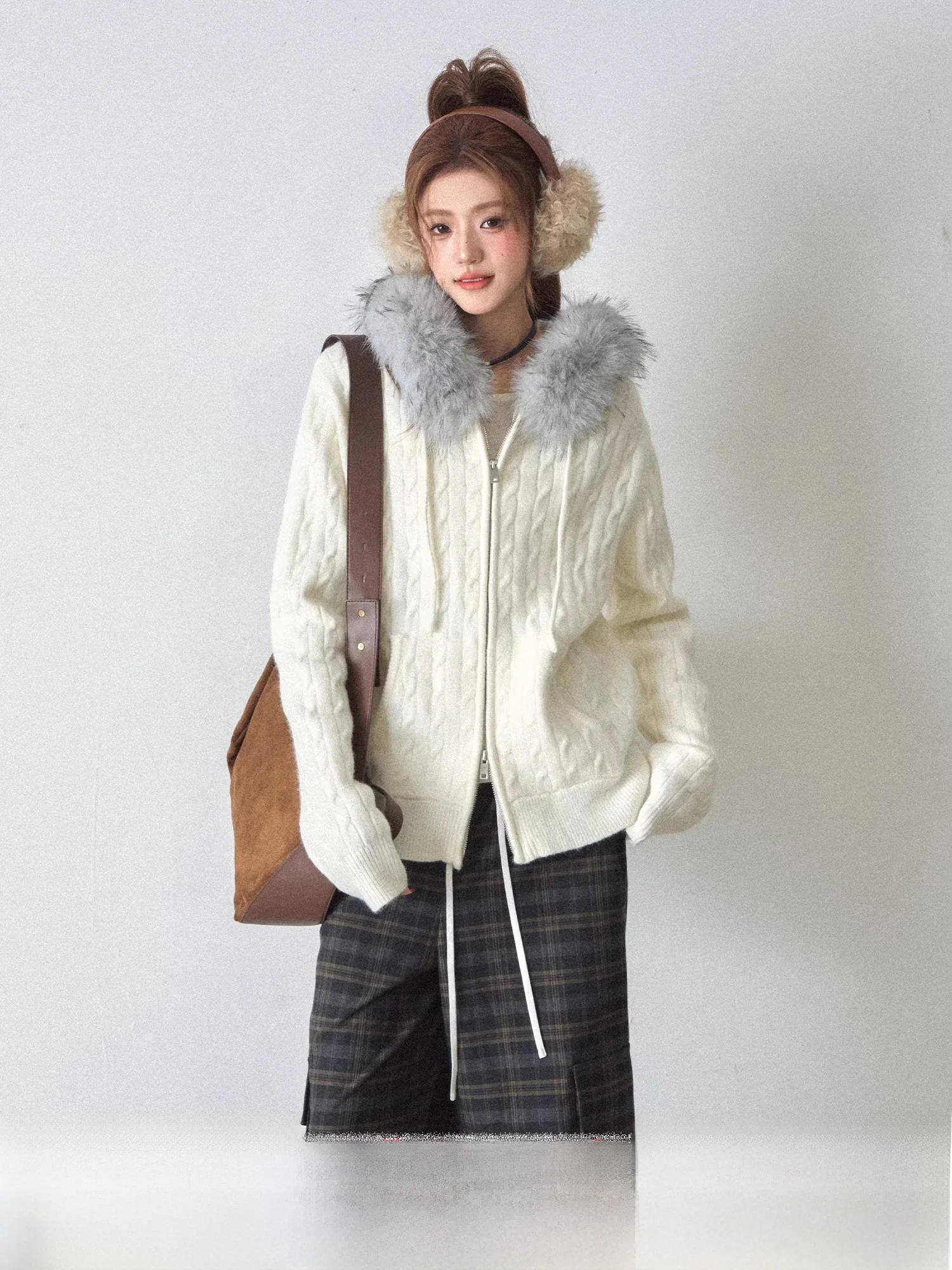 

Корейская массивная вязаная шапка, пальто, женский осенне-зимний облегающий пуловер на молнии, прямая трубка, нейлоновая смесь полиэстера