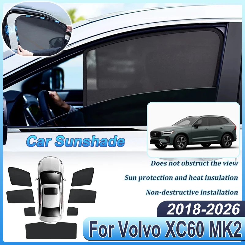 Car Sun Visors For Volvo XC60 MK2 Bodykit 2018-2026 Visor Mesh Anti-UV Heat Insulation Windshield Frame Curtain Auto Accessories