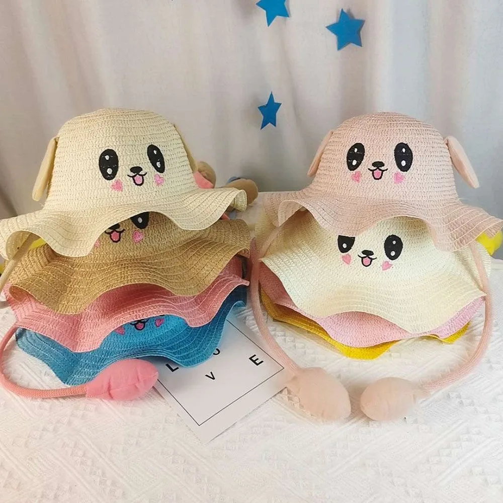 

Высококачественные соломенные шляпы с широкими полями кролика, дышащая шляпа от солнца с подвижными ушками, солнцезащитная кепка-ведро, летняя кепка для девочек и мальчиков