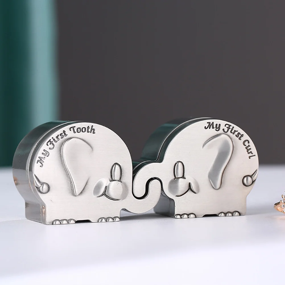 

1Pair Baby Keepsake Box Elephant Shape First Tooth Curl Holder Zinc Alloy Durable Keepsake Newborn Gift Collection Baby Shower