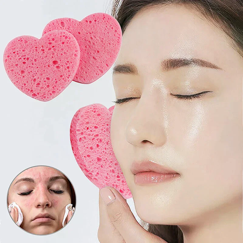 Heart-Shaped Face Sponge Remover Tool Natural Wood Pulp Cellulose Compress Cosmetic Puff Facial Washing Sponge Makeup 20/50pcs