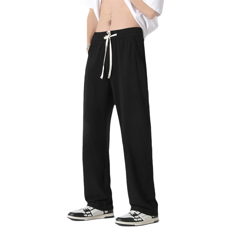 2025 New White Ice Silk Casual Pants Men's Summer Thin Section Drape Mopping Pants Straight Loose Wide-leg Trousers Streetwear - Image 5