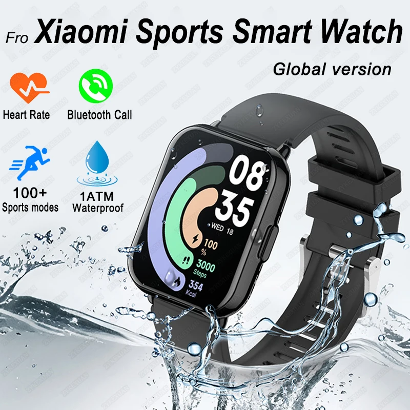 الإصدار العالمي لساعة Xiaomi الرياضية للرجال والنساء شاشة HD 100+ وضع رياضي معدل ضربات القلب HD بلوتوث مكالمة مقاومة للماء ساعة ذكية