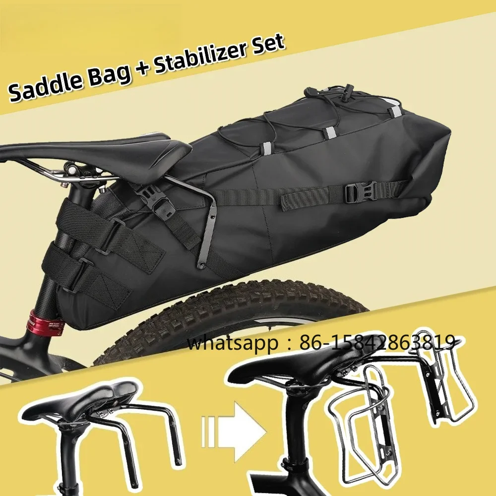 Bike Saddlebag + Stabilizer Set Waterproof 13L Large Capacity More Stable for MTB Road Bike Can Fit Water Bottle Cage