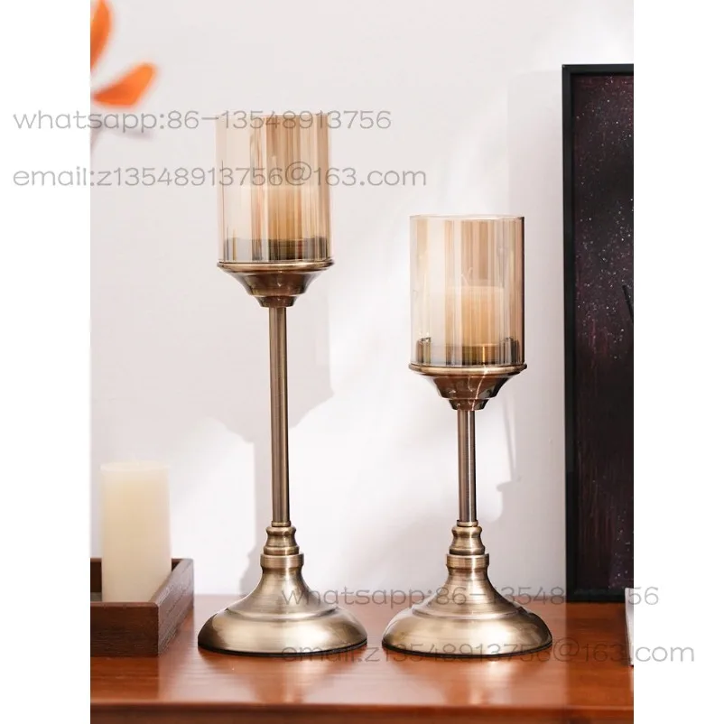 American Dining Table Model Room Wine Cabinet Soft Decoration Ornament Candlelight Dinner Props Crystal Metal Candle Holder