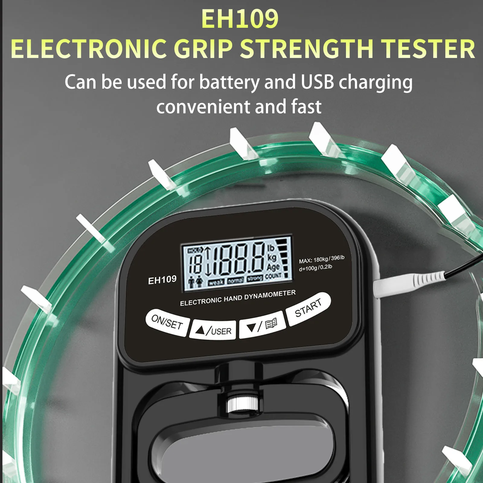 Electronic Hand Dynamometer Grip Strength Tester - Digital Grip Meter for Physical Therapy, Fitness, Home Gym & Clinical Use