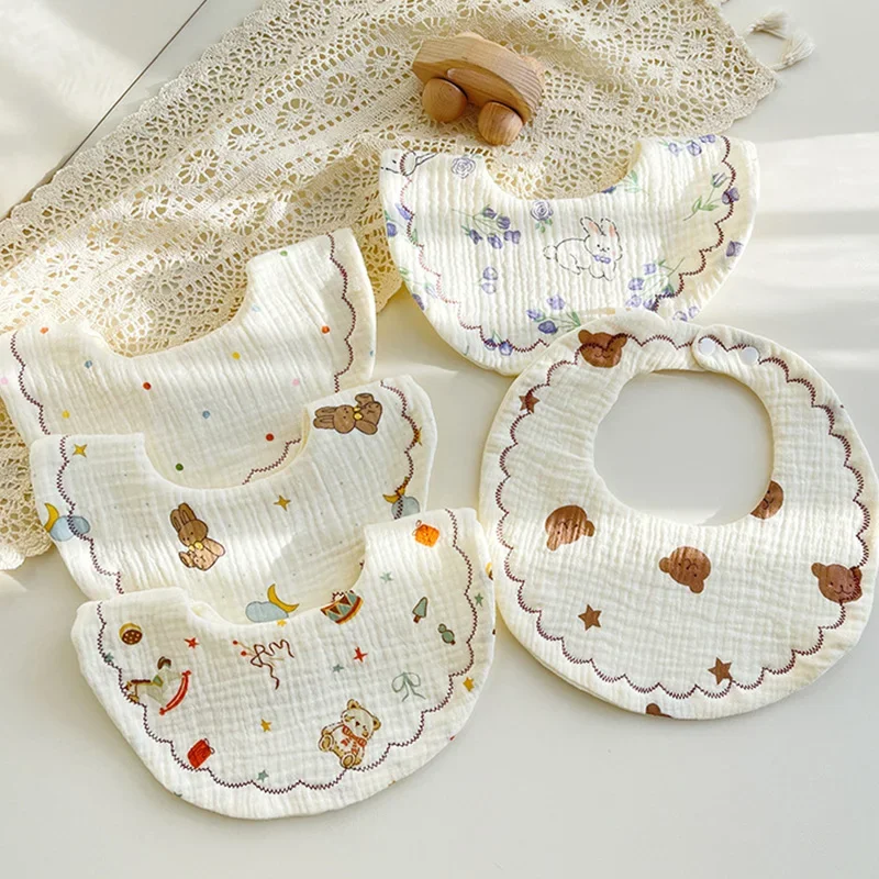 3PCS Cotton Gauze Baby Feeding Bibs Set Summer Soft Petal Infants Print Saliva Towel Newborn Stuff Toddler Burp Cloth Kids Bibs