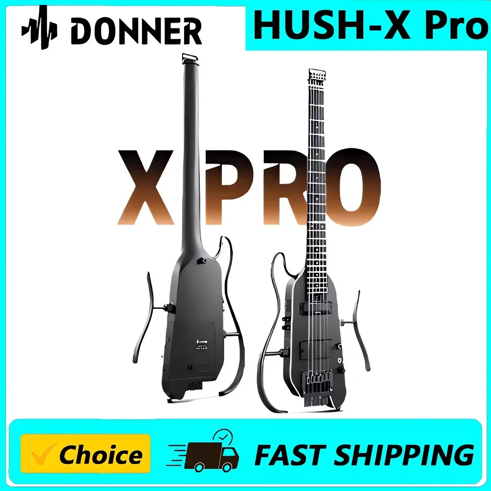 

Donner HUSH X PRO Electric Guitar Kit - Smart Travel Guitar with Dozens of Preset Combinations, 7 Tone Sim Options, Black
