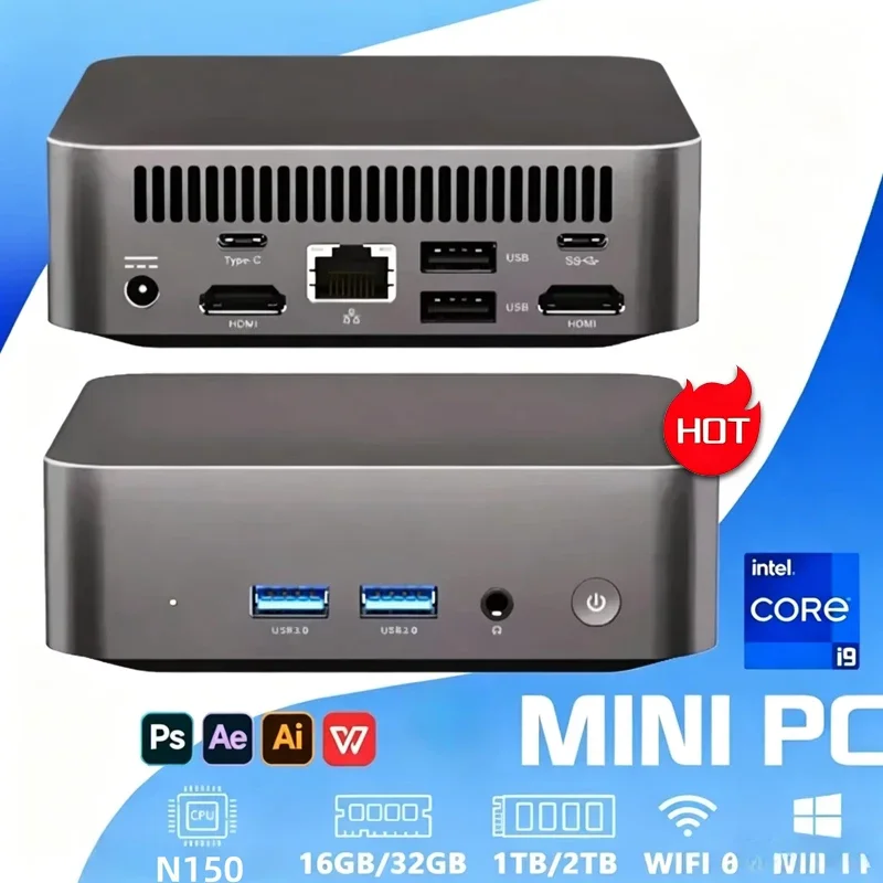 ポータブルミニpc、windows-11搭載、intel-n150プロセッサー、16gb-32gb-ram、1tb-2tb-ssd、wi-fi-6、bluetooth-52。オフィスや日常業務に最適。