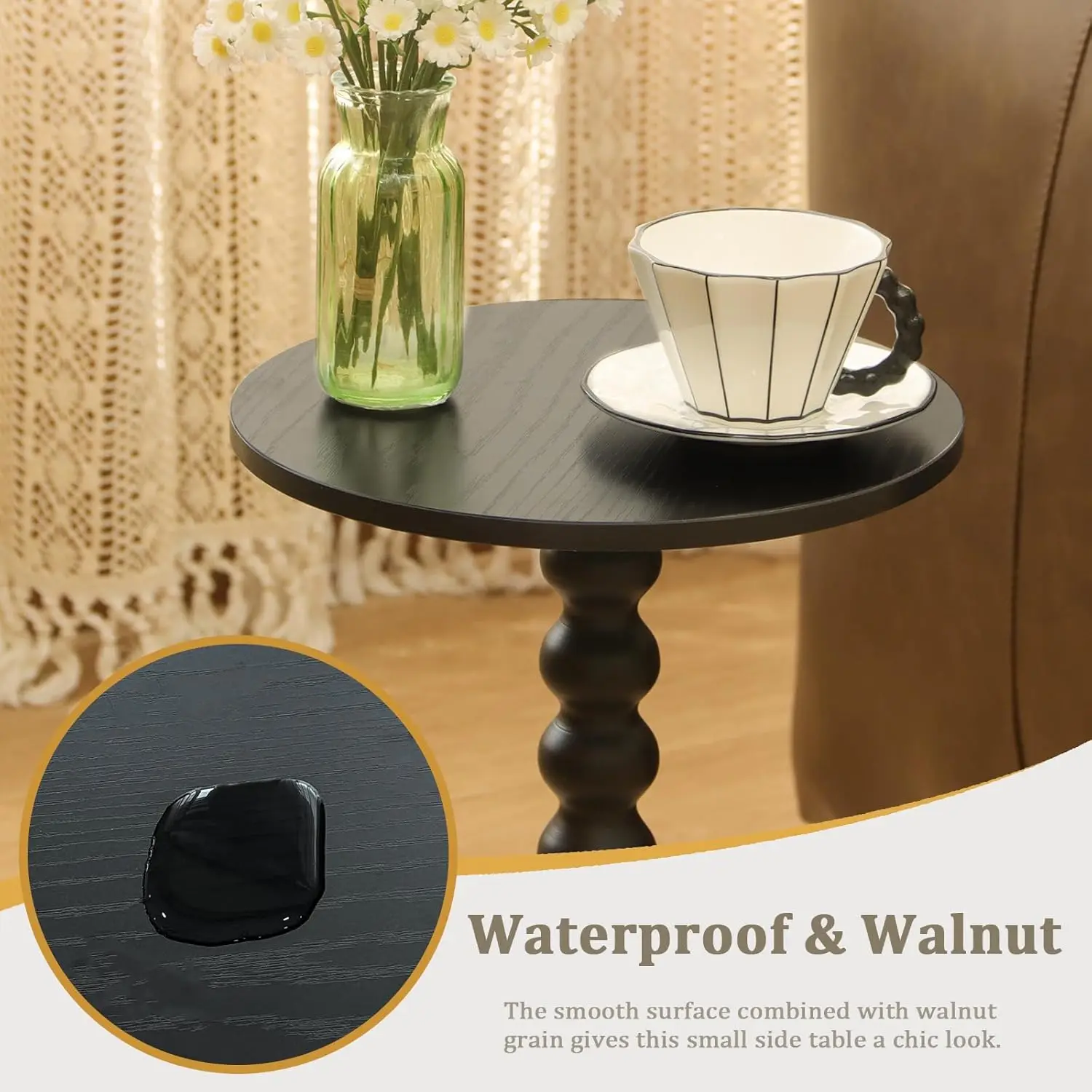Round Side Table, Small Drink Table for Small Spaces, Modern Accent End Table Nightstand with Solid Wood Leg for Living Room,