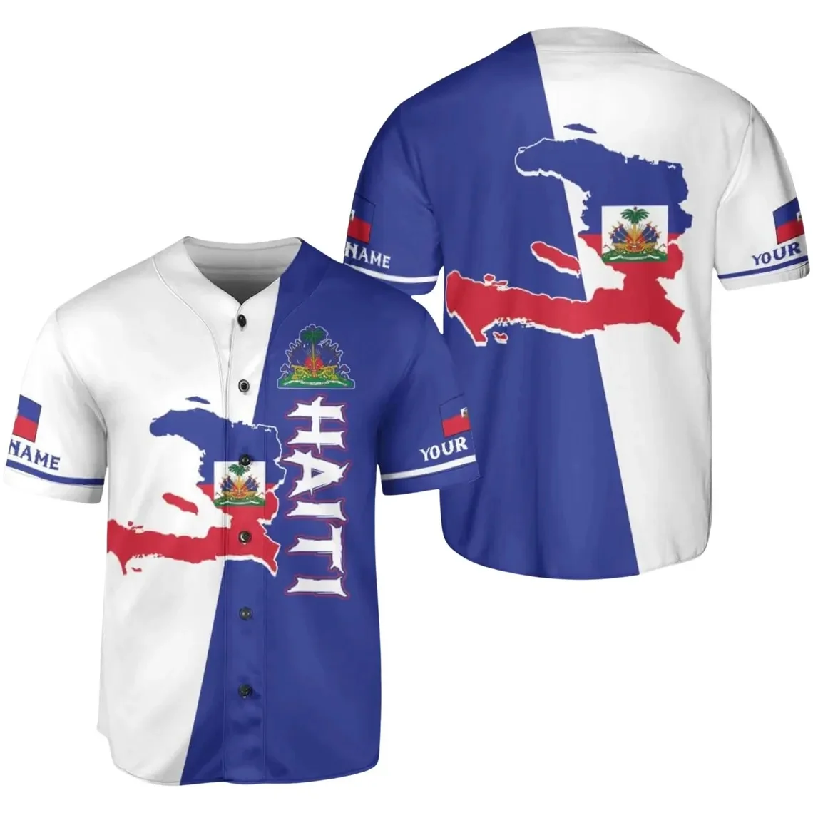 Belize Baseball Jersey White Blue Unisex Button Up Belize Coat of Arms Back, Flag Sleeve Patches, Custom Name Pride Gift