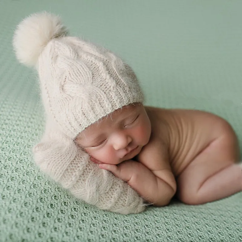 New style children photography props newborn baby photo hand-made white wool big ball cap pillow set studio accessories