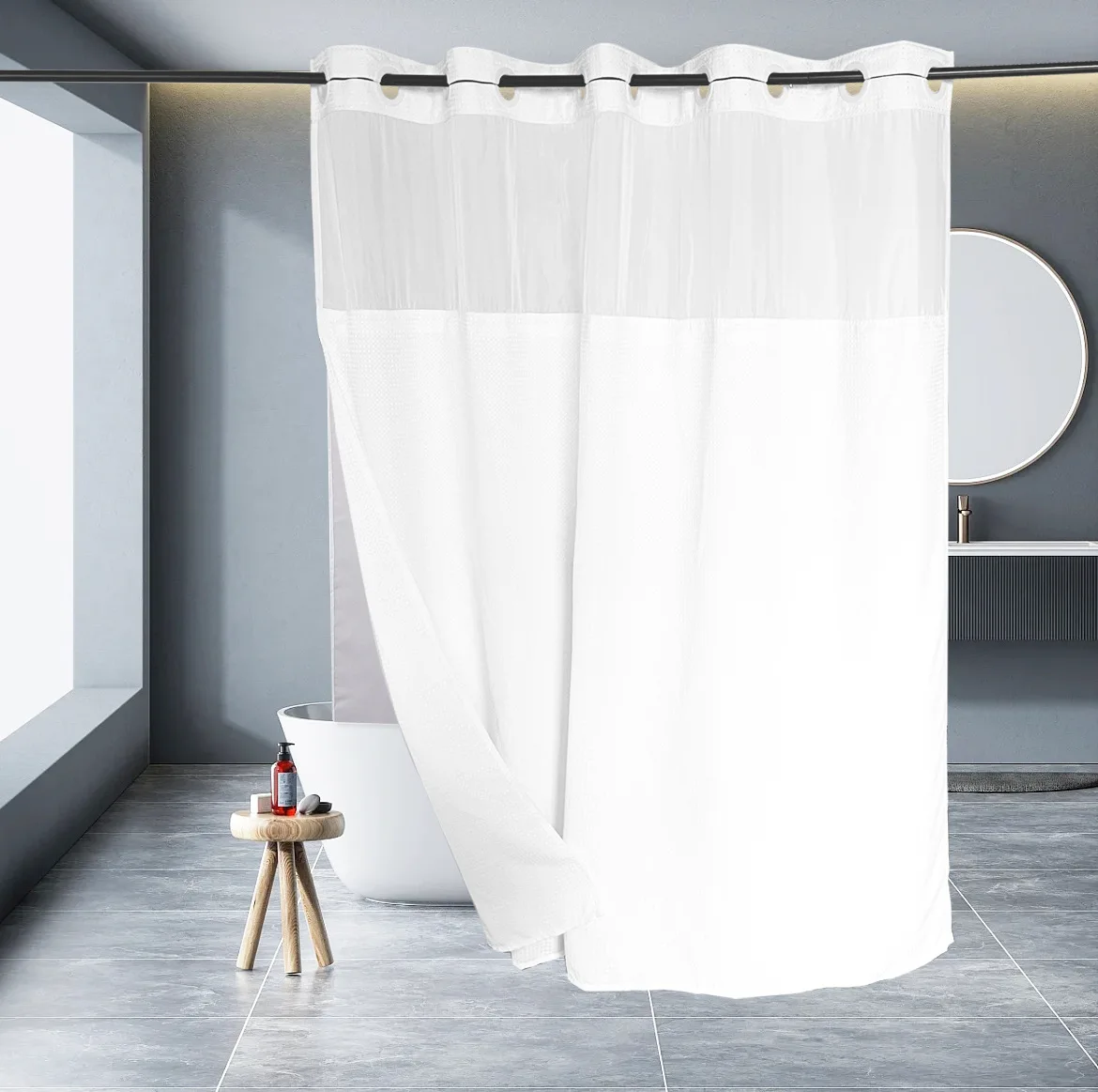 

Вафельная двухслойная занавеска для душа, полиэстеровая занавеска для перегородки, водонепроницаемая занавеска для ванной комнаты, изоляция для гостиничного домашнего текстиля